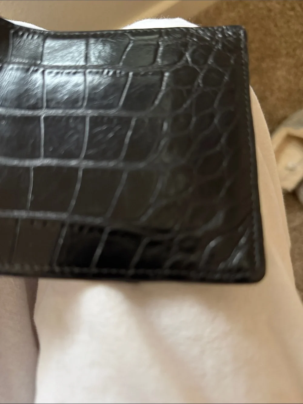 100% Pure African Alligator Black Leather Men's Bifold Wallet. African Markings